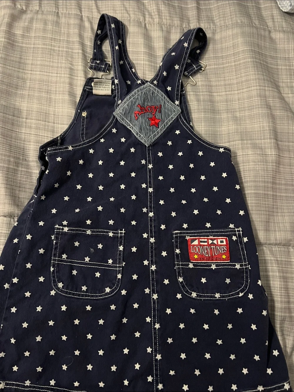 Kids Warner Bros. Navy Star Print Denim Overalls with Pink Tweety Tee